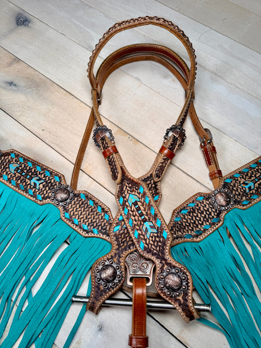 Turquoise Arrow Weaved Fringe Tack Set