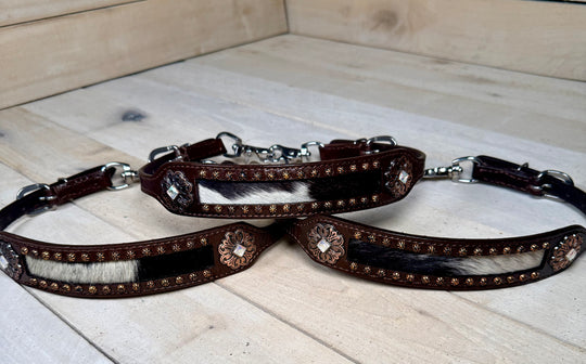 Cowhide Dark Leather Crystal Concho Wither Strap