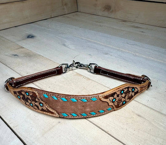 Daisy Buckstitch Rough Out Teal Wither Strap