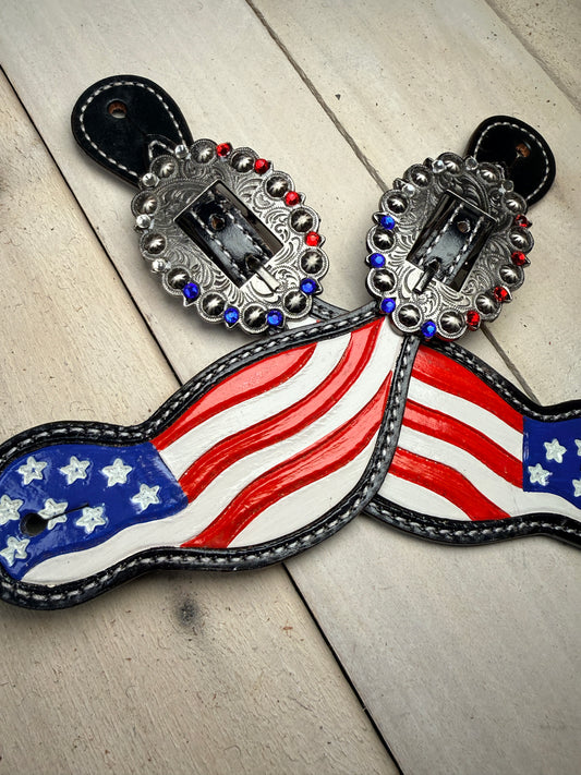 American Flag Painted Spur Straps