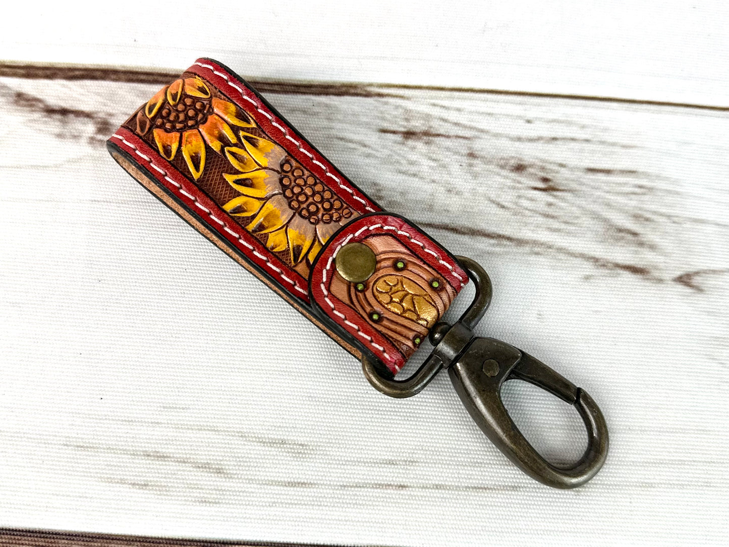 Tooled Leather Tab Key Fob