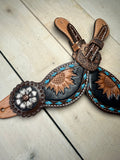 Turquoise Buckstitch Sunflower Concho spur Strap