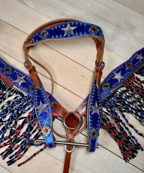 Red White and Blue Twisted Fringe Tack Set