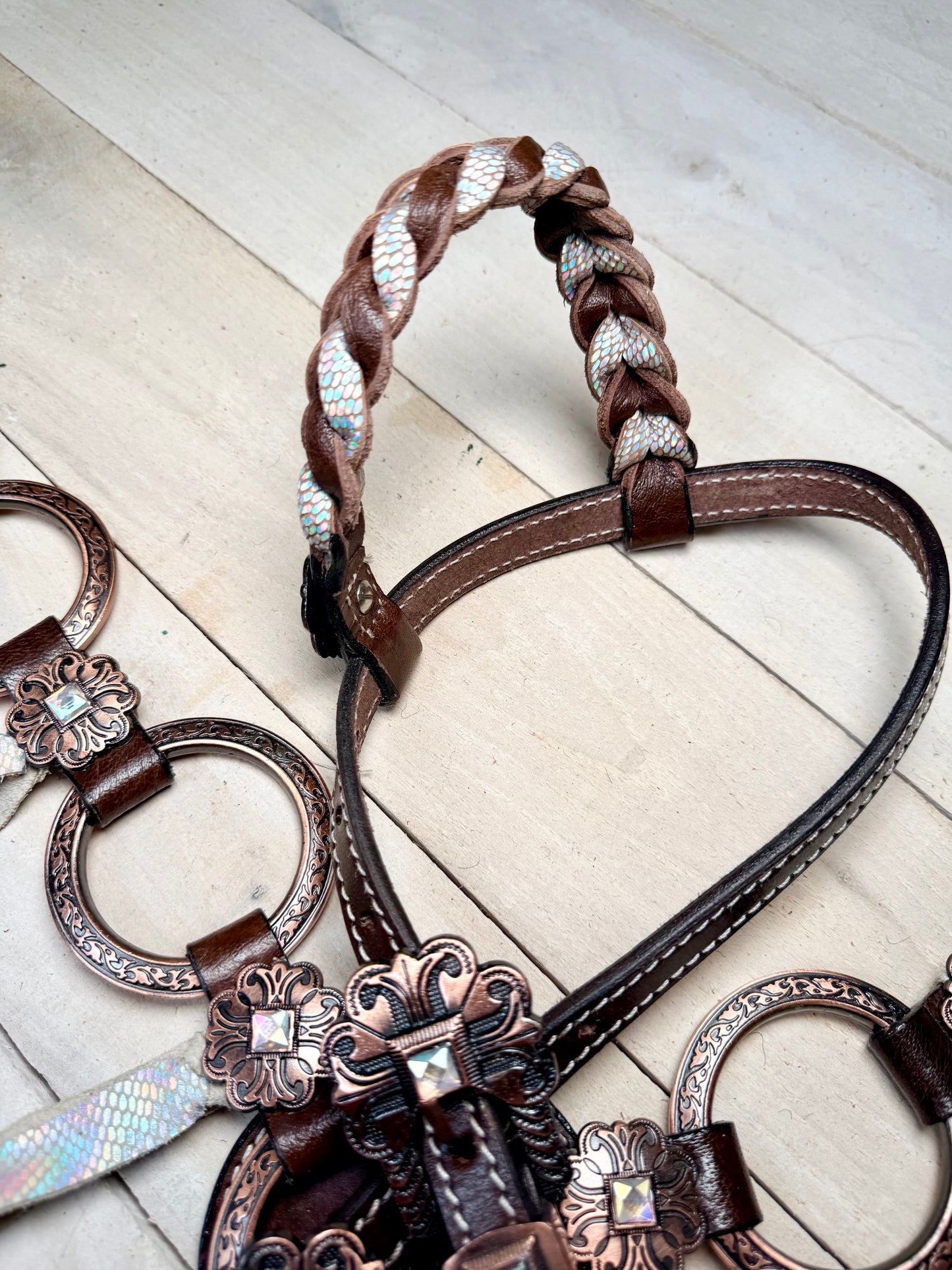 Shimmer Tassel Copper Concho and Ring  Tack Set