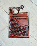 Leather Tooled Western Card Holder Keychain