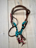 Sangria Teal, Pink Gray Woven Beaded Concho Tack Set