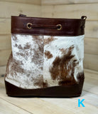 Cowhide and Leather Western Drawstring Bucket Bag