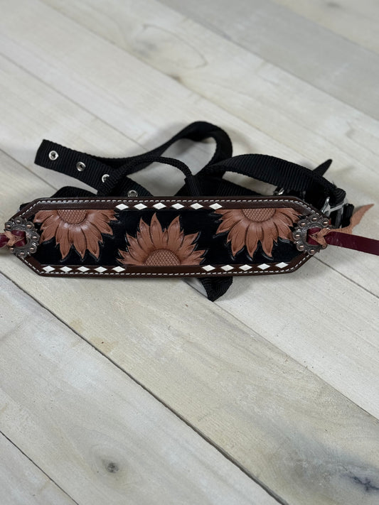 Sunflower Tooled Leather Tassel Concho Bronc Halter