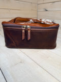 Western Cowhide Leather Toiletry and Cosmetic Bag