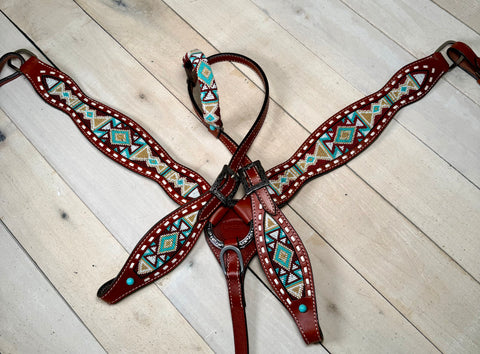 Navajo Teal and Brown Beaded Tack Set