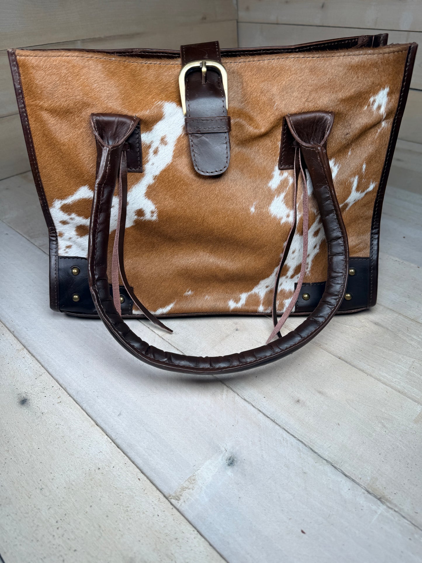 Hair-on Cowhide Leather Shoulder Handbag