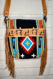 Floral Tooled Black, Red and Turquoise Crossbody