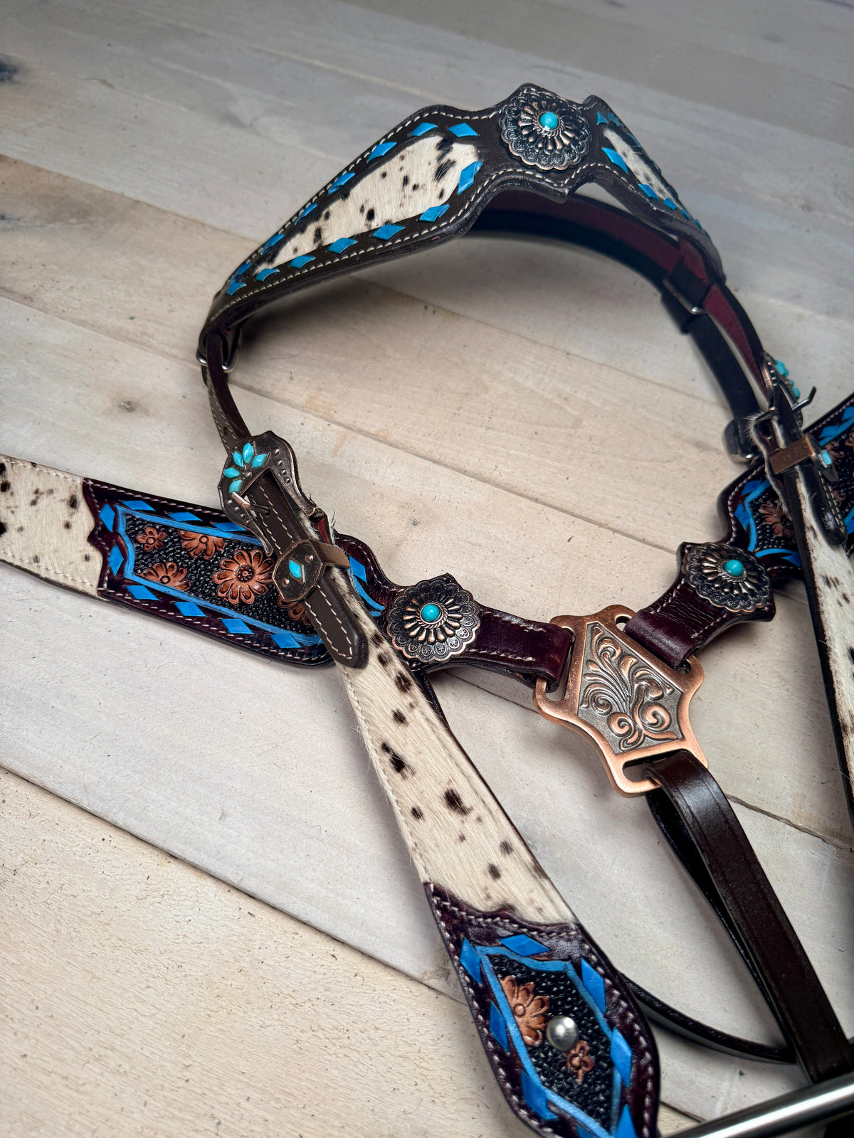 Copper Hide Blue Buckstitch Tack Set