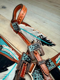 Teal Painted Feathers and Fringe Tack Set