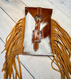 Cowhide Copper Concho Fringe Saddle Bag