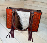 Cowhide and Floral Leather Tote Bag