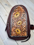 Leopard Sunflower Leather Tooled Sling Bag