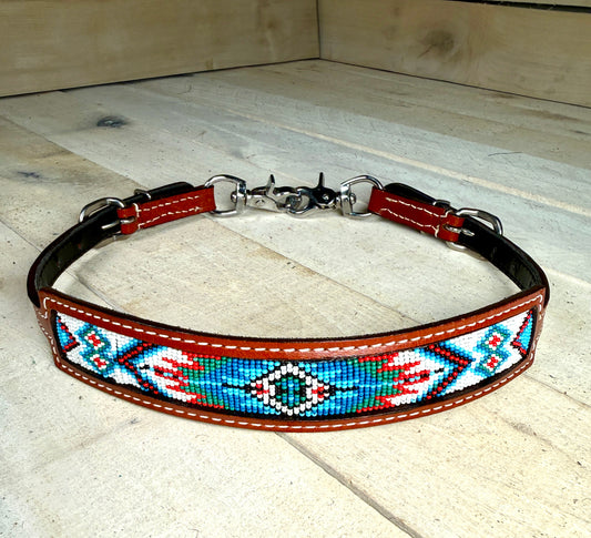 Blue Red White Aztec Beaded Wither Strap