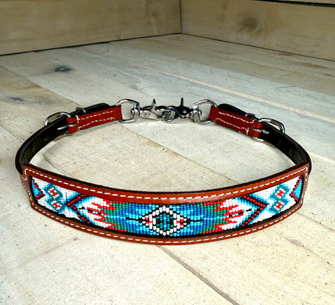 Blue Red White Aztec Beaded Wither Strap