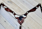 Black and White Hide Leather Tooled Tack Set