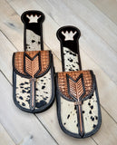 Cowhide  Silver Studded and Leather Tooled Saddle Bag