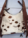 Floral Tooled Hide On Buckstitch Hobo Bag