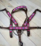 Hot Pink, Teal and Purple Beaded Leather Tack Set