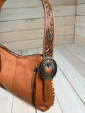 Leopard Hide Leather Tooled Studded Hobo Handbag