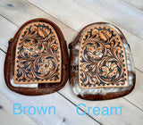 Buckstitch Tooled Leather and Hide Western Sling Bag