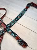 Teal White and Black Beaded Silver Concho Tack Set