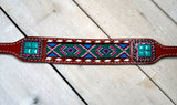 Pink Teal Beaded with Turquoise Stone Wither Strap