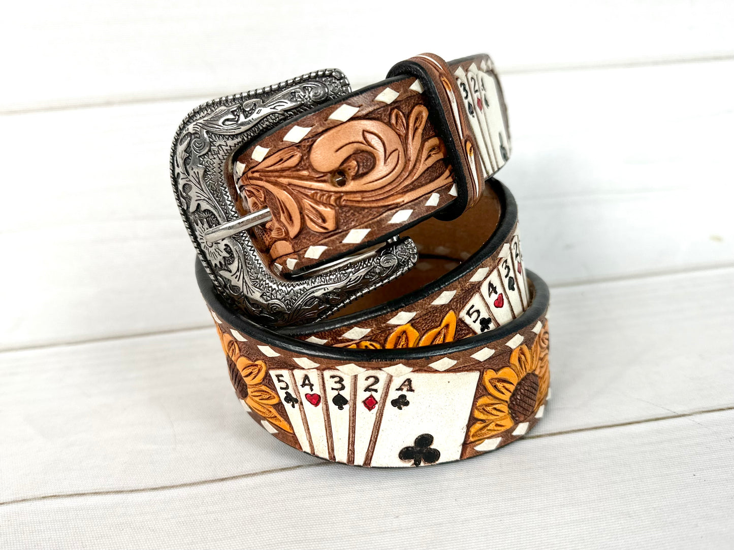Vegas Desert Sunflower Tooled Leather Woman’s Belt