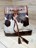 Cowhide and Leather Western Drawstring Bucket Bag