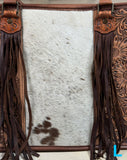 Prescott Brown Pattern Hide Tote with Leather Tooled Sunflowers