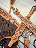 Tooled Leather with Dark Suede Fringe Tack Set