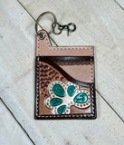 Leather Tooled Western Card Holder Keychain