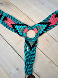 Sangria Teal, Pink Gray Woven Beaded Concho Tack Set