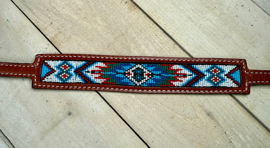 Blue Red White Aztec Beaded Wither Strap