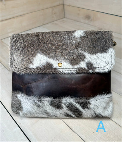 Hide and Leather Crossbody Envelope Handbag