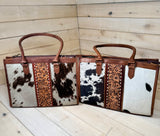 Floral Tooled Buckstitch Cowhide Tote Bag
