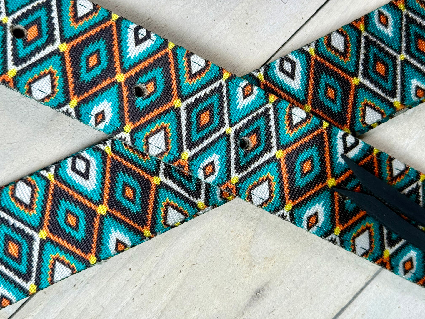 Teal Brown Orange Diamond Pattern Cinch Strap Set