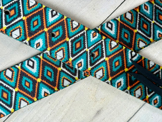 Teal Brown Orange Diamond Pattern Cinch Strap Set