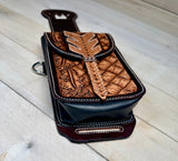 Basketweave Chevron Tooled Saddle Bag