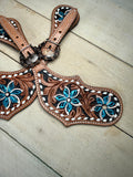 Turquoise Flower Copper Buckle Spur Strap
