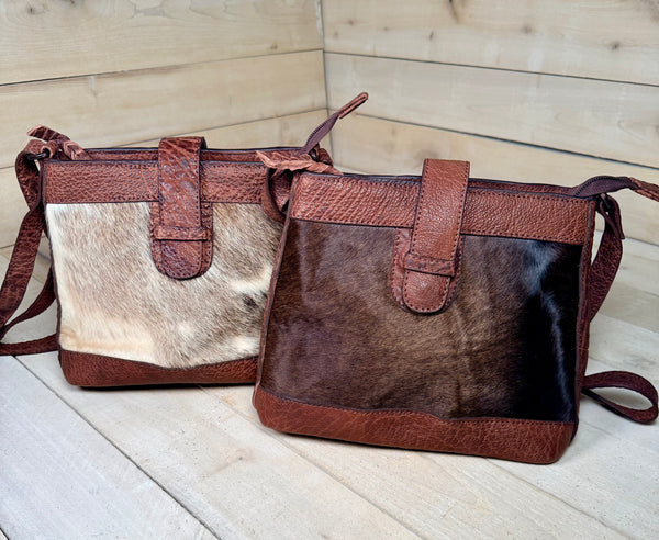 Cowhide Textured Leather Slip Buckle Handbag