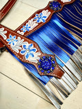 Painted Blue Flower Metallic Fringe Tack Set
