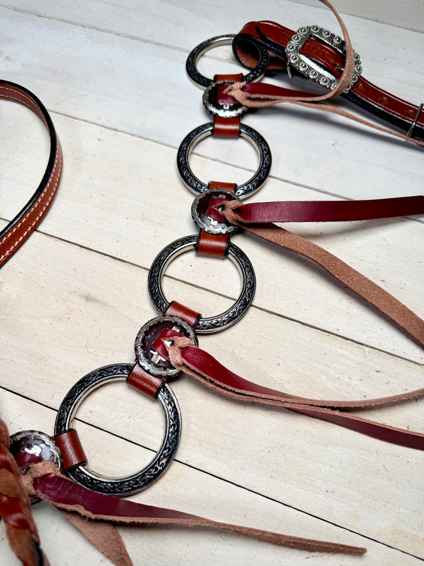 Leather Tassel Silver Concho and Ring  Tack Set