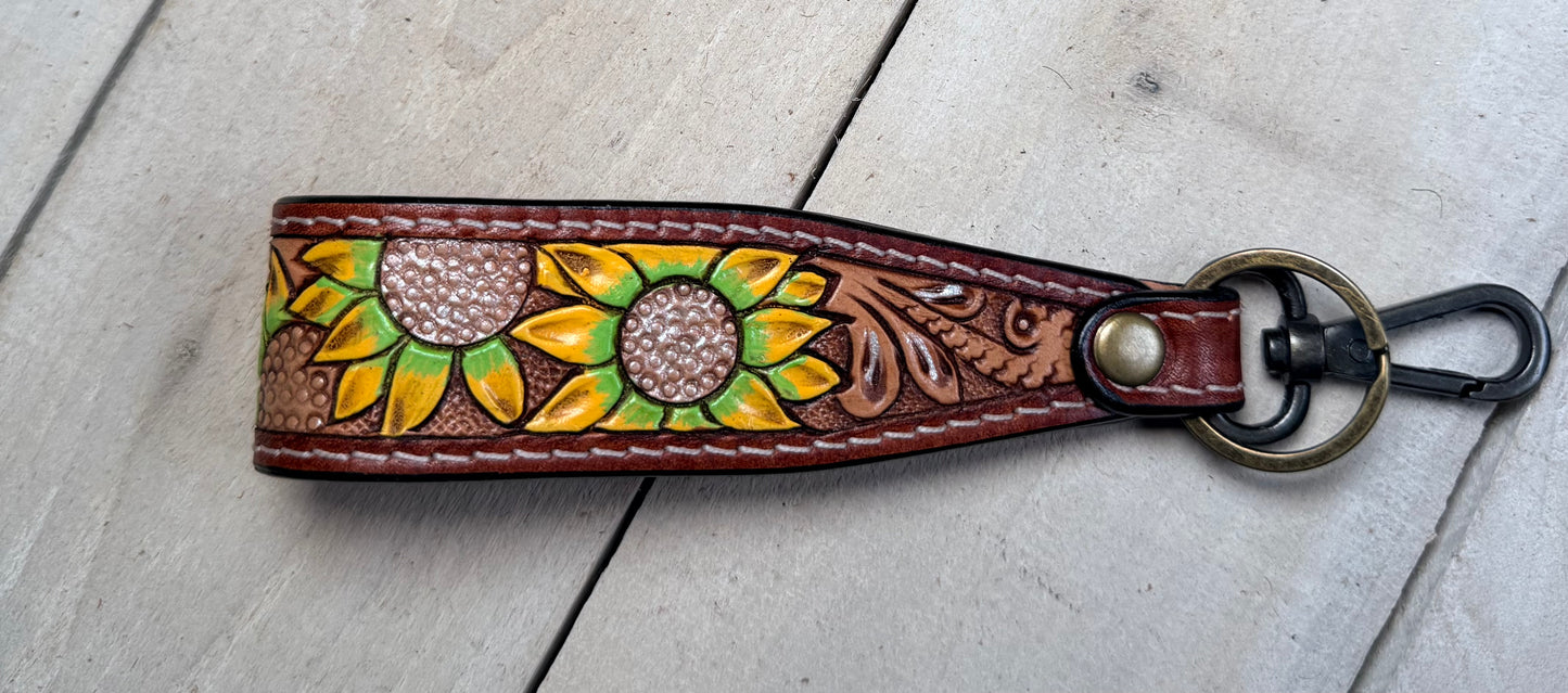 Wide Tooled Leather Key Fobs