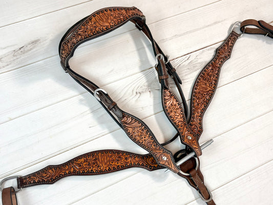 Studded Desert Cactus Tooled Leather Tack Set
