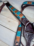 Gator and Turquoise Dark Leather Tack Set